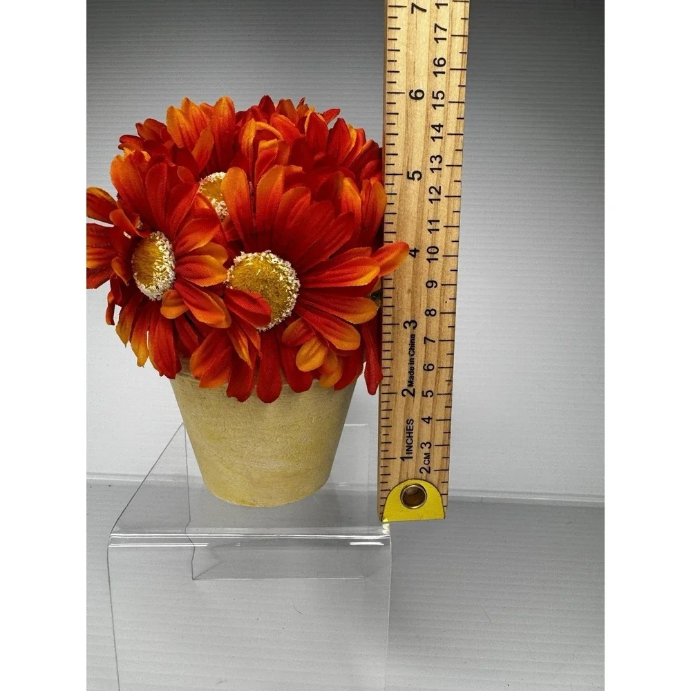 Artificial Orange Daisy Floral Arrangement In Decorative Pot Fall Autumn Decor